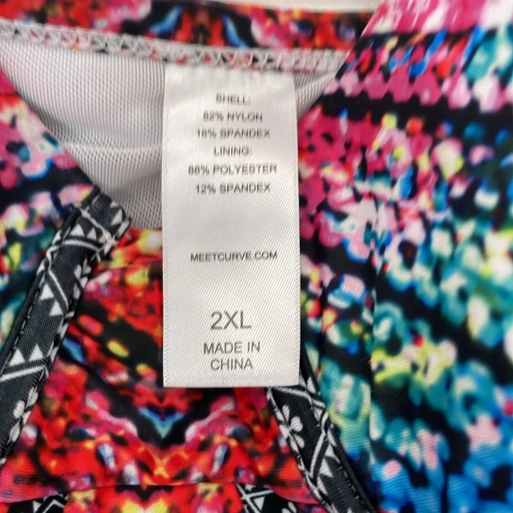 Multicolor V-Pattern One-Piece Swimsuit Size 2XL